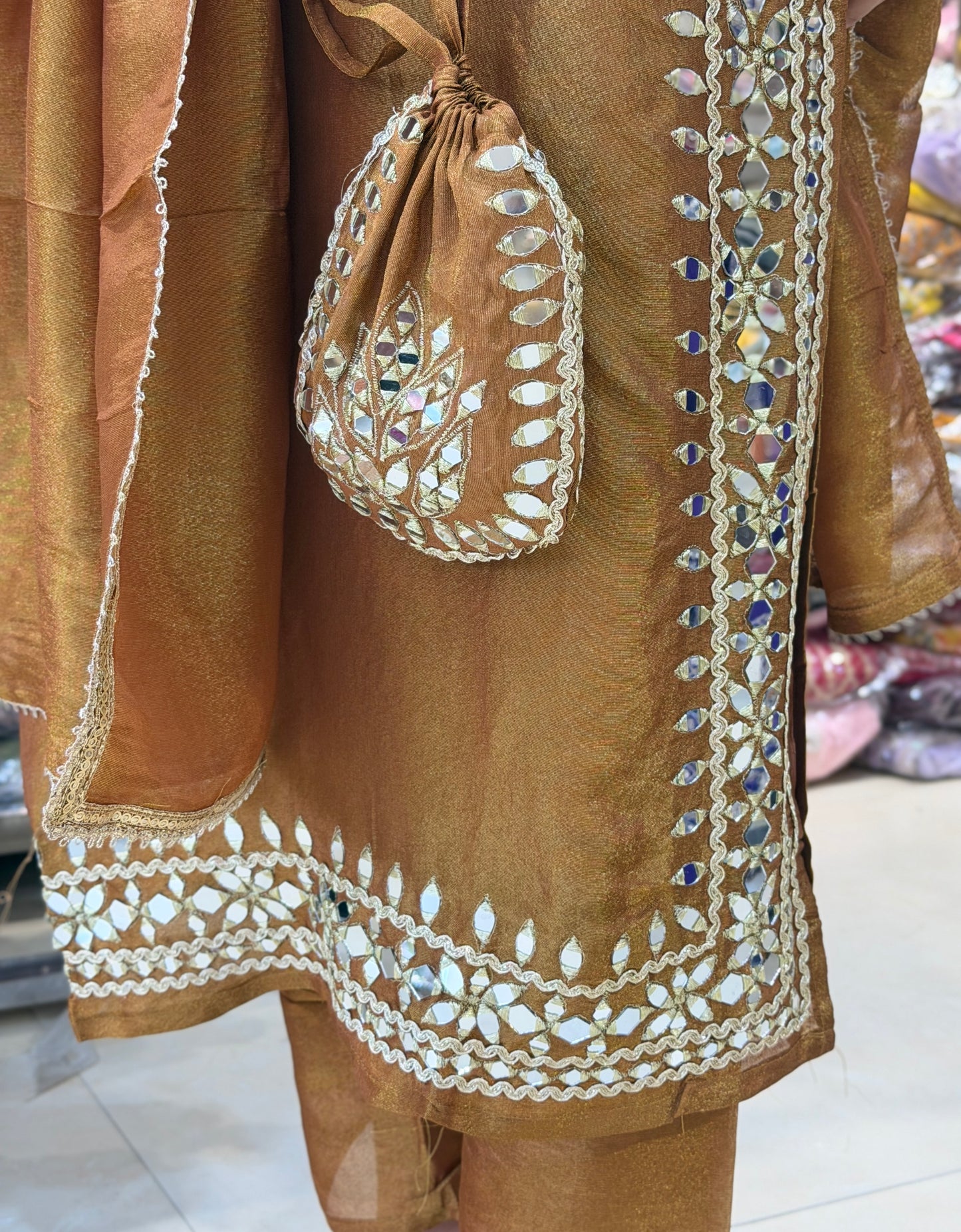 BROWN PREMIUM MIRROR DESIGN POTLI DESIGN SUIT
