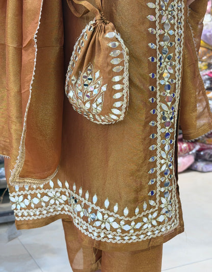 BROWN PREMIUM MIRROR DESIGN POTLI DESIGN SUIT