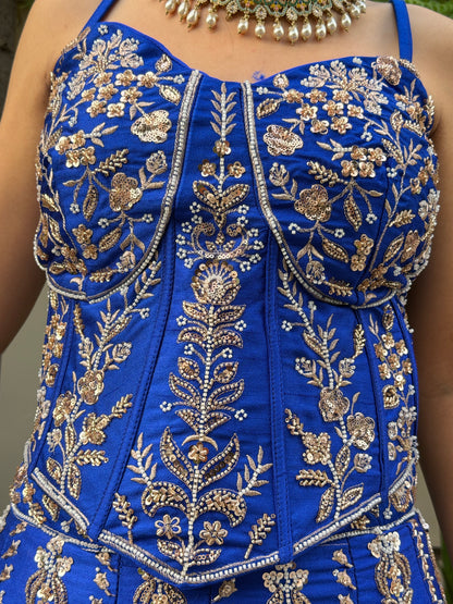 BLUE PURE SILK BACK DESIGN WITH HANDWORK DESIGNER LEHENGA