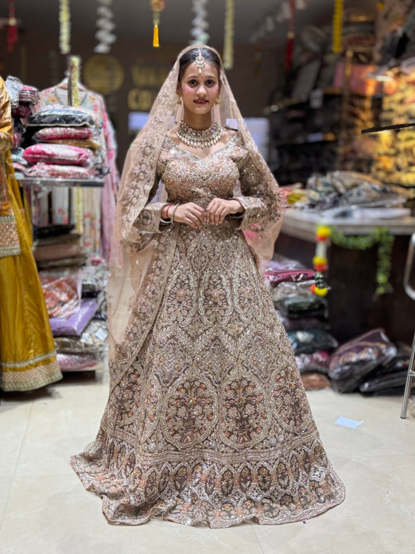 GOLDEN PREMIUM NETED BEAUTIFUL FULL FLAIR LEHNGA