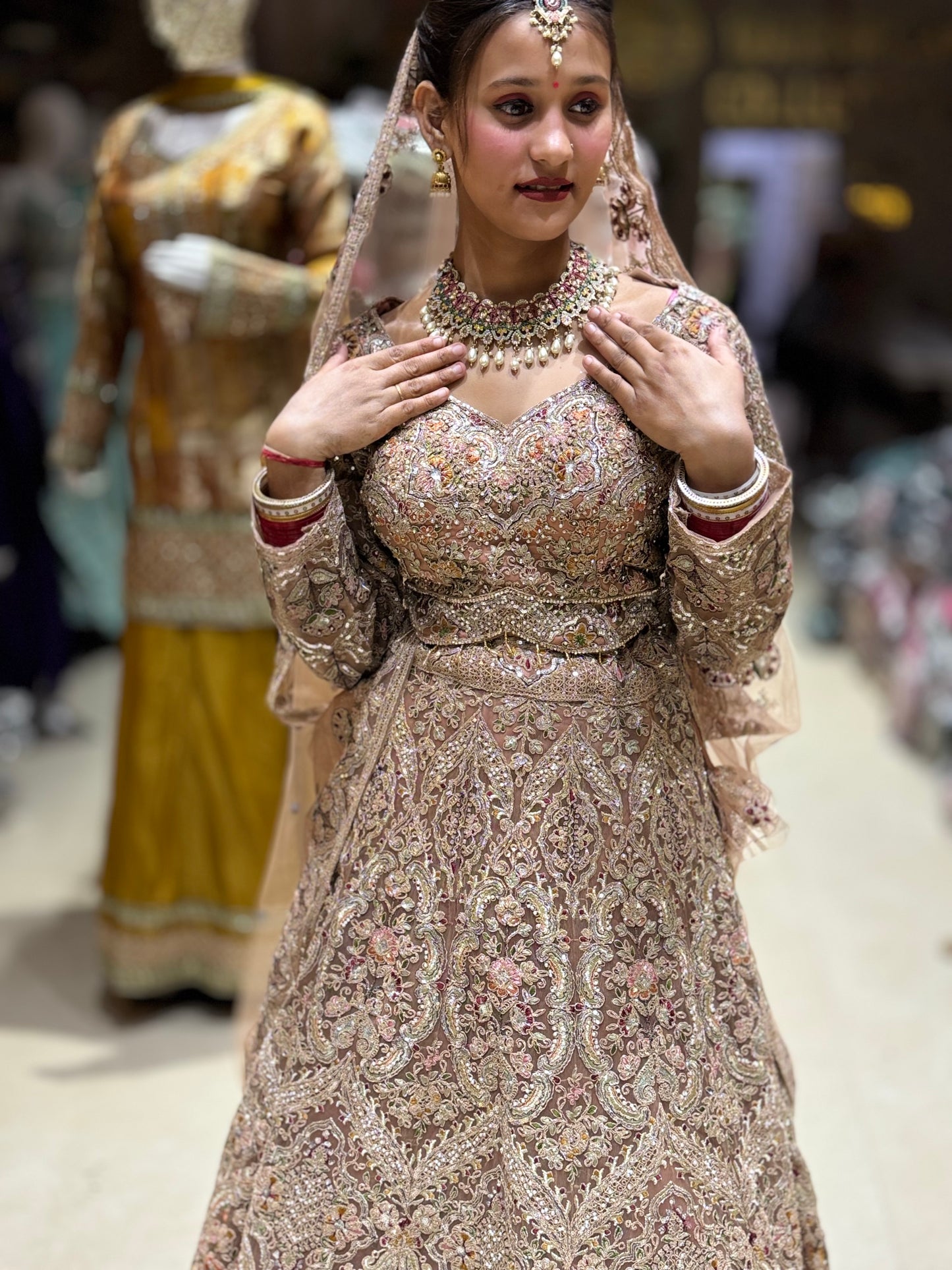 GOLDEN PREMIUM NETED BEAUTIFUL FULL FLAIR LEHNGA