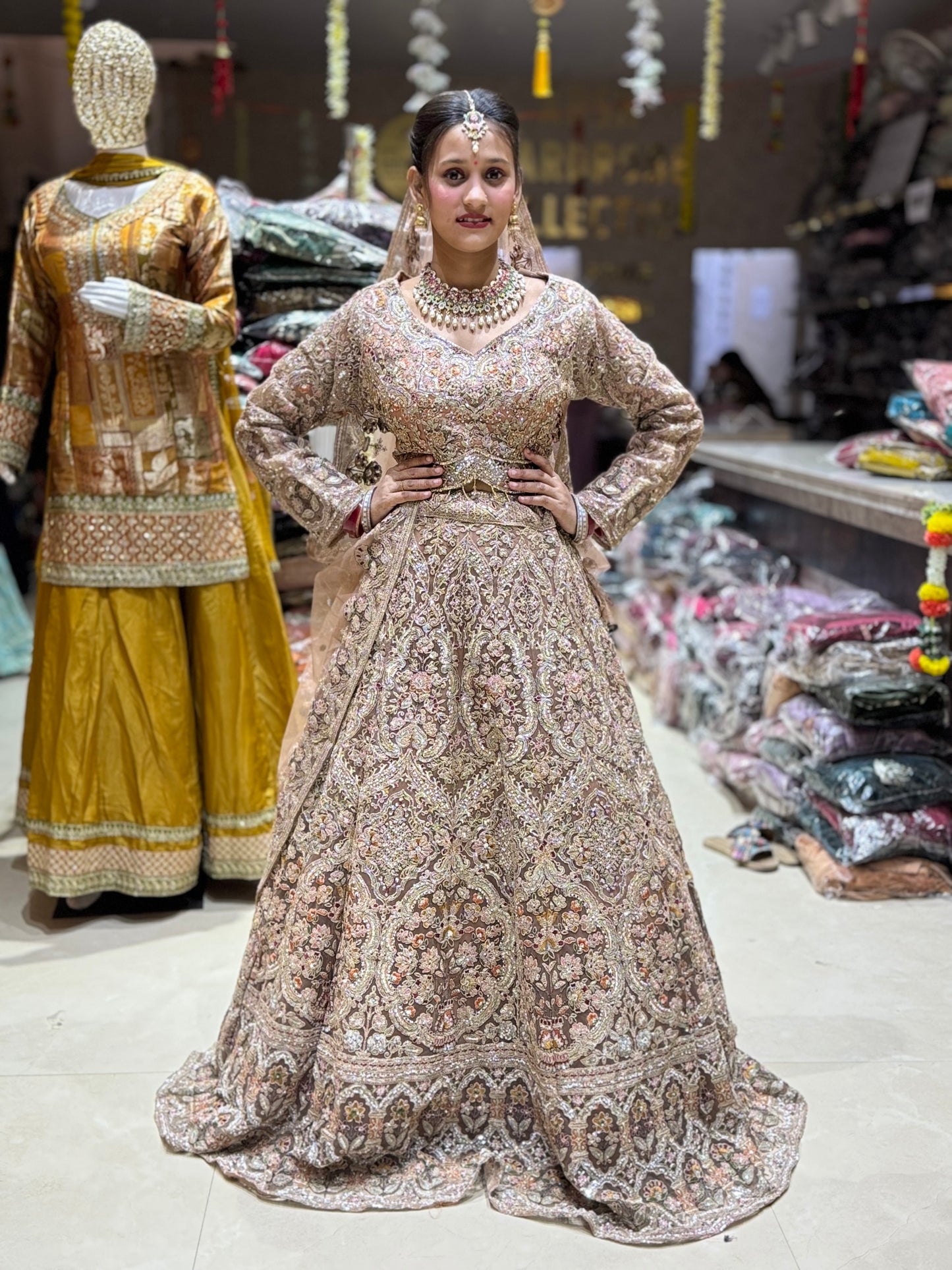 GOLDEN PREMIUM NETED BEAUTIFUL FULL FLAIR LEHNGA