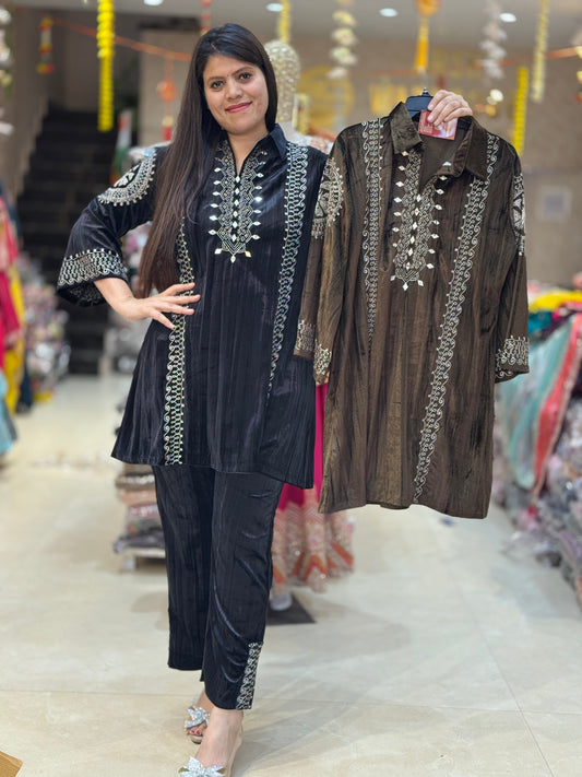 PLUS SIZE A-LINE DESIGN WITH MIRROR WORK VELVET CORDSET