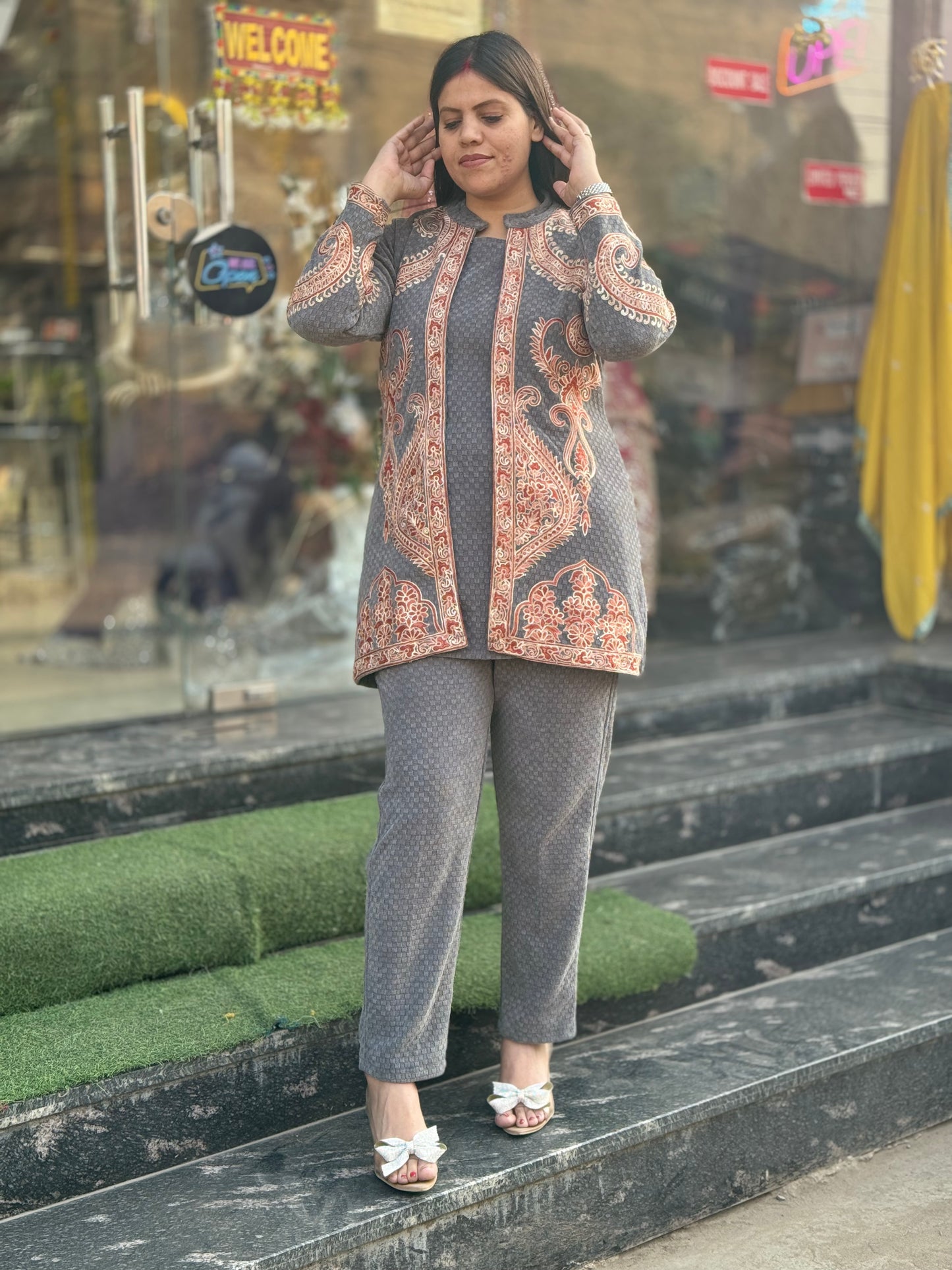 KASHMIRI THREE PC SHRUG SET