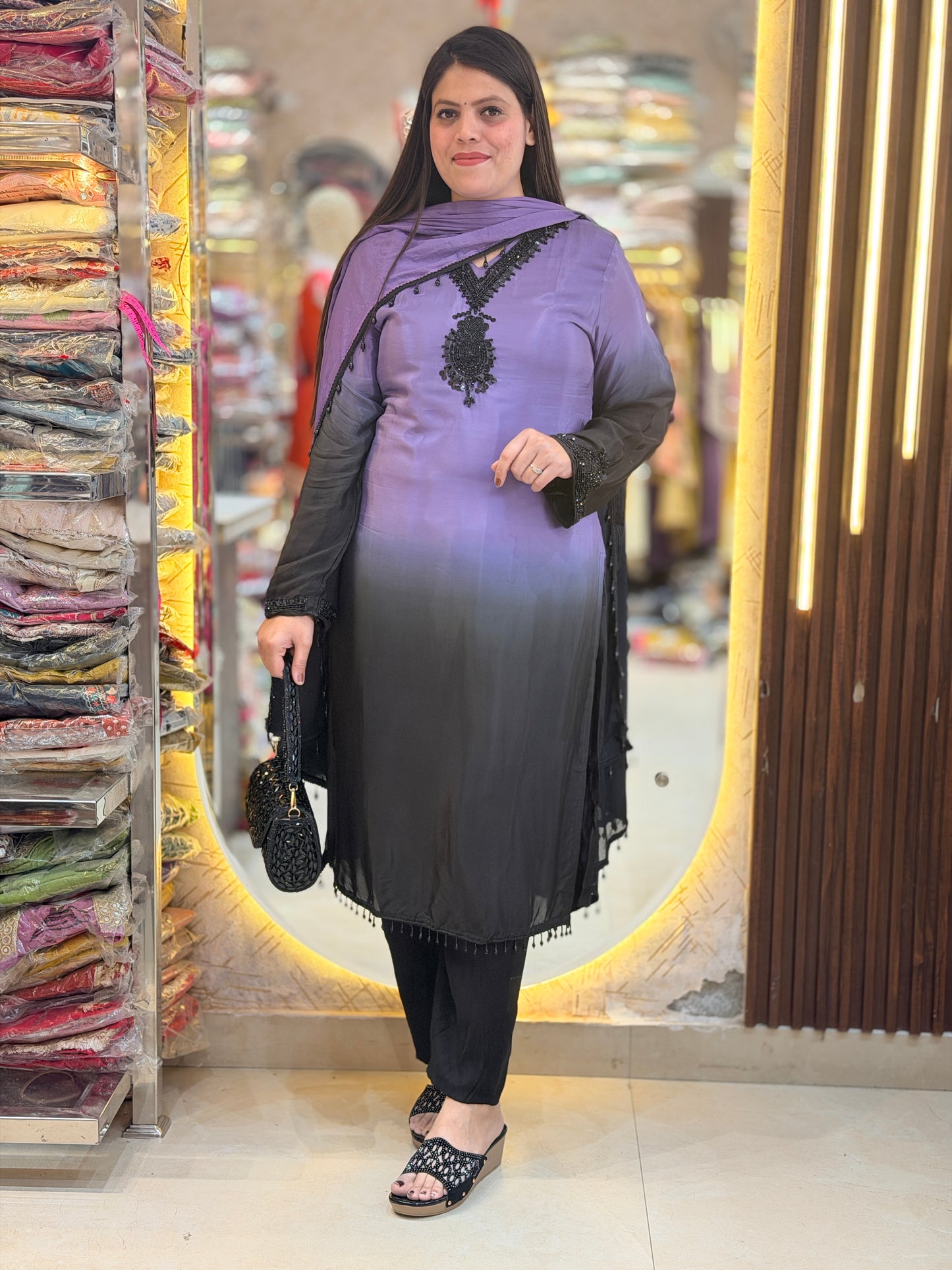 PURE GAJJI SILK DUEL SHADE DESIGNER SUIT