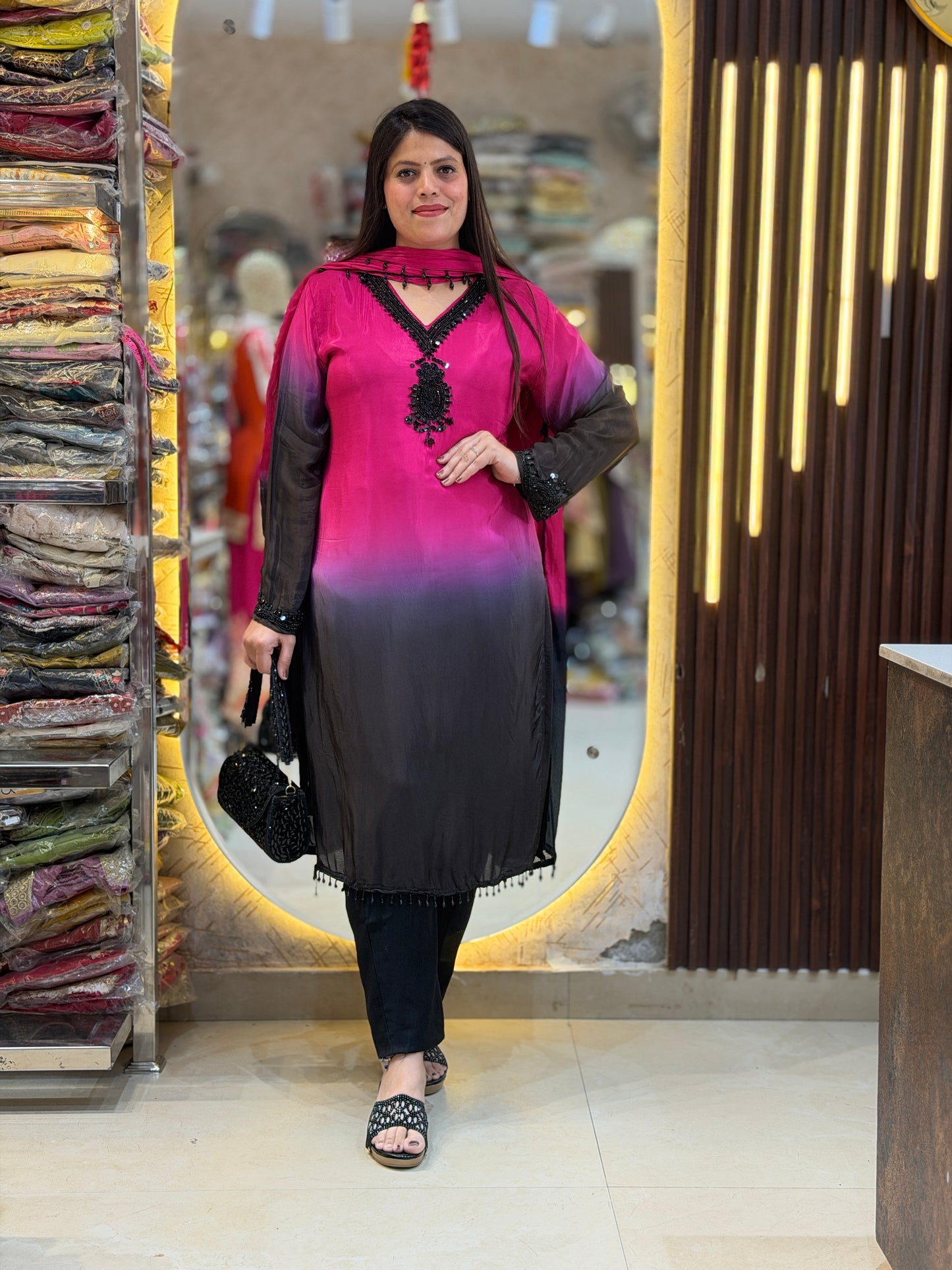 PURE GAJJI SILK DUEL SHADE DESIGNER SUIT
