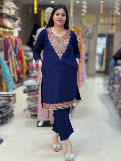 PREMIUM WOOL MULTI THREAD WORK ON NECK AND BORDER 3PC SUIT