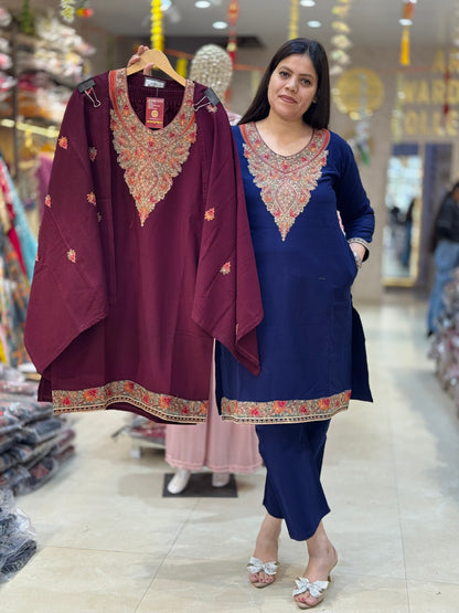 PREMIUM WOOL MULTI THREAD WORK ON NECK AND BORDER 3PC SUIT