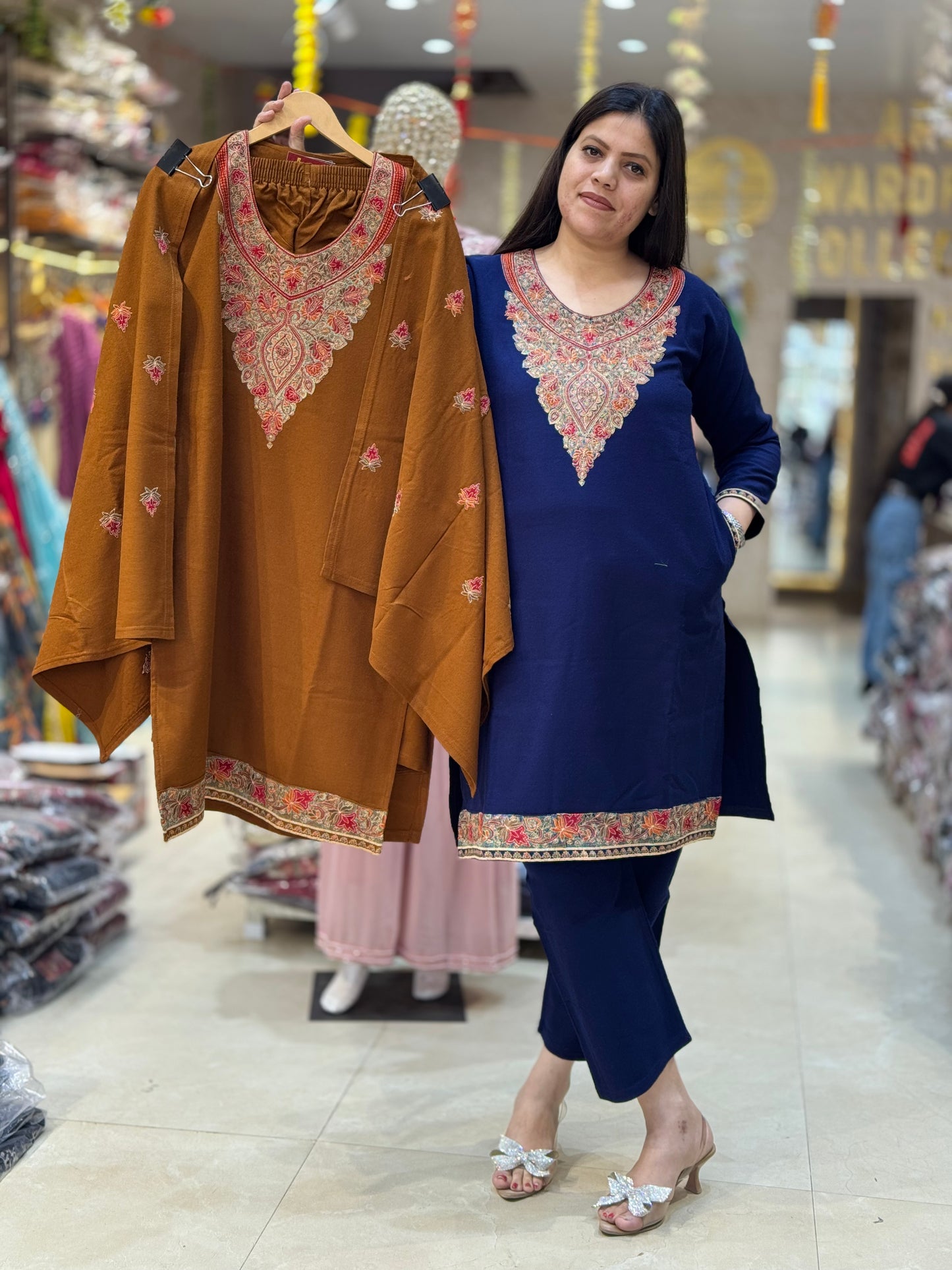 PREMIUM WOOL MULTI THREAD WORK ON NECK AND BORDER 3PC SUIT