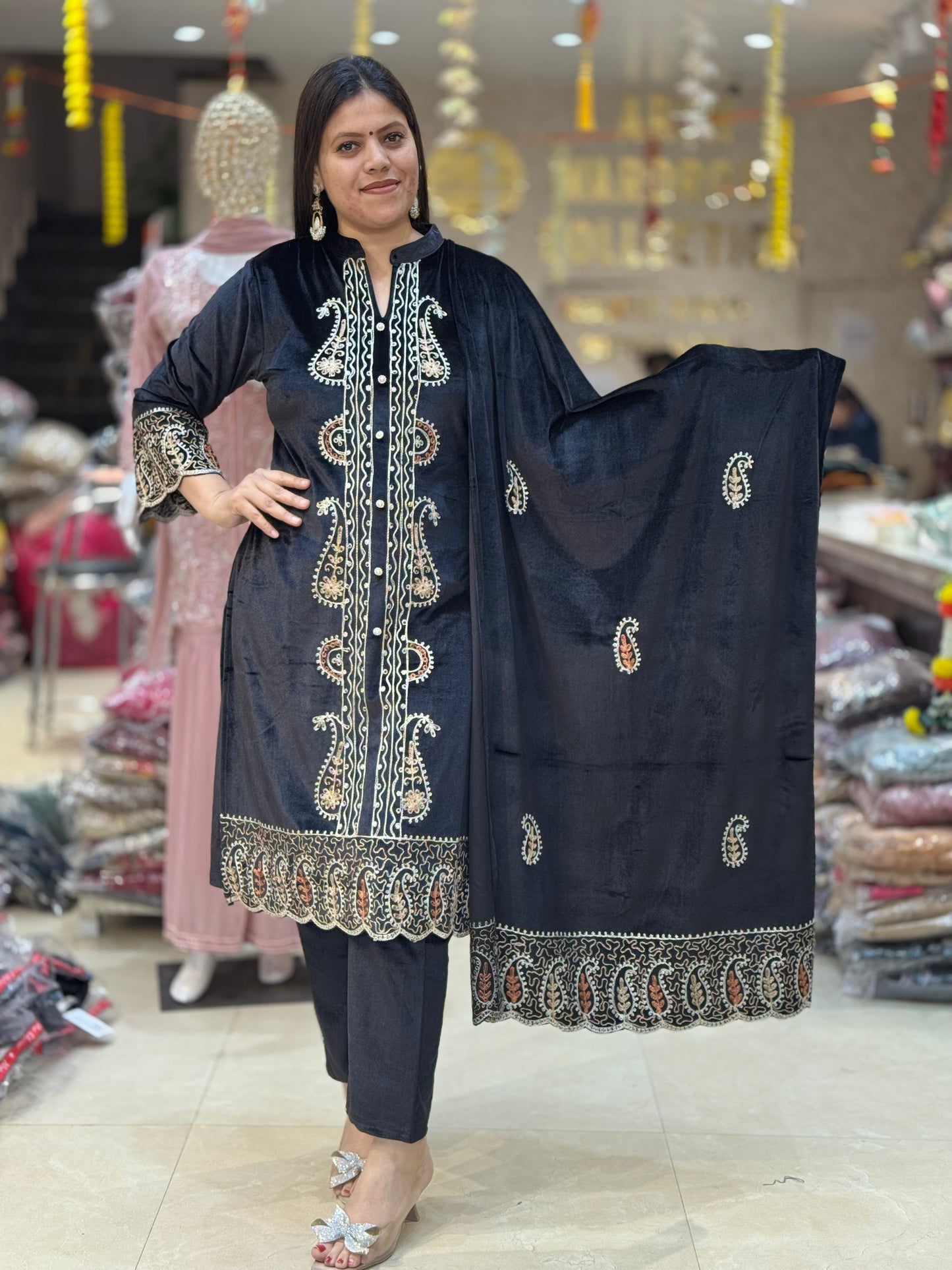 BLACK VELEVT FULL EMBROIDED BEAUTIFUL SUIT