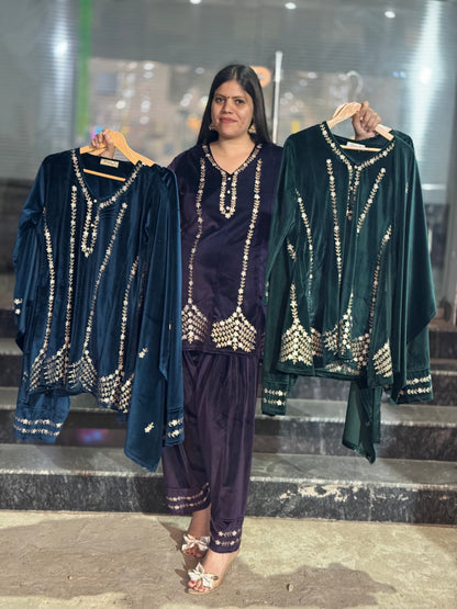 PREMIUM VELVET FUL EMBROIDED FARSHI SALWAR SUIT
