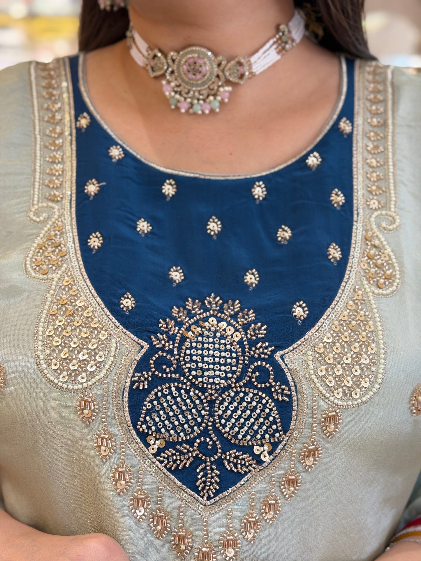 Dual Shade Russian Silk Three Piece Suit With Plazo