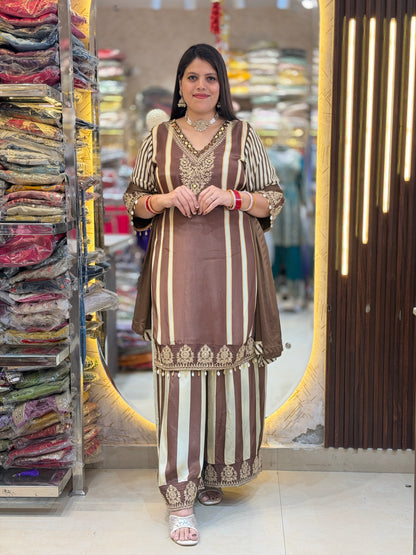 Designer Pure Crepe Suit With Zari Work (Chocolate)