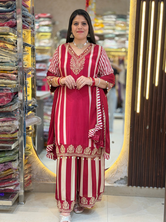 Designer Pure Crepe Suit With Zari Work (Reddish)