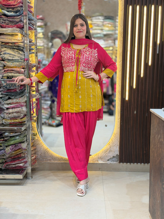 Designer Four Piece Suit With Jacket and Farshi Salwar