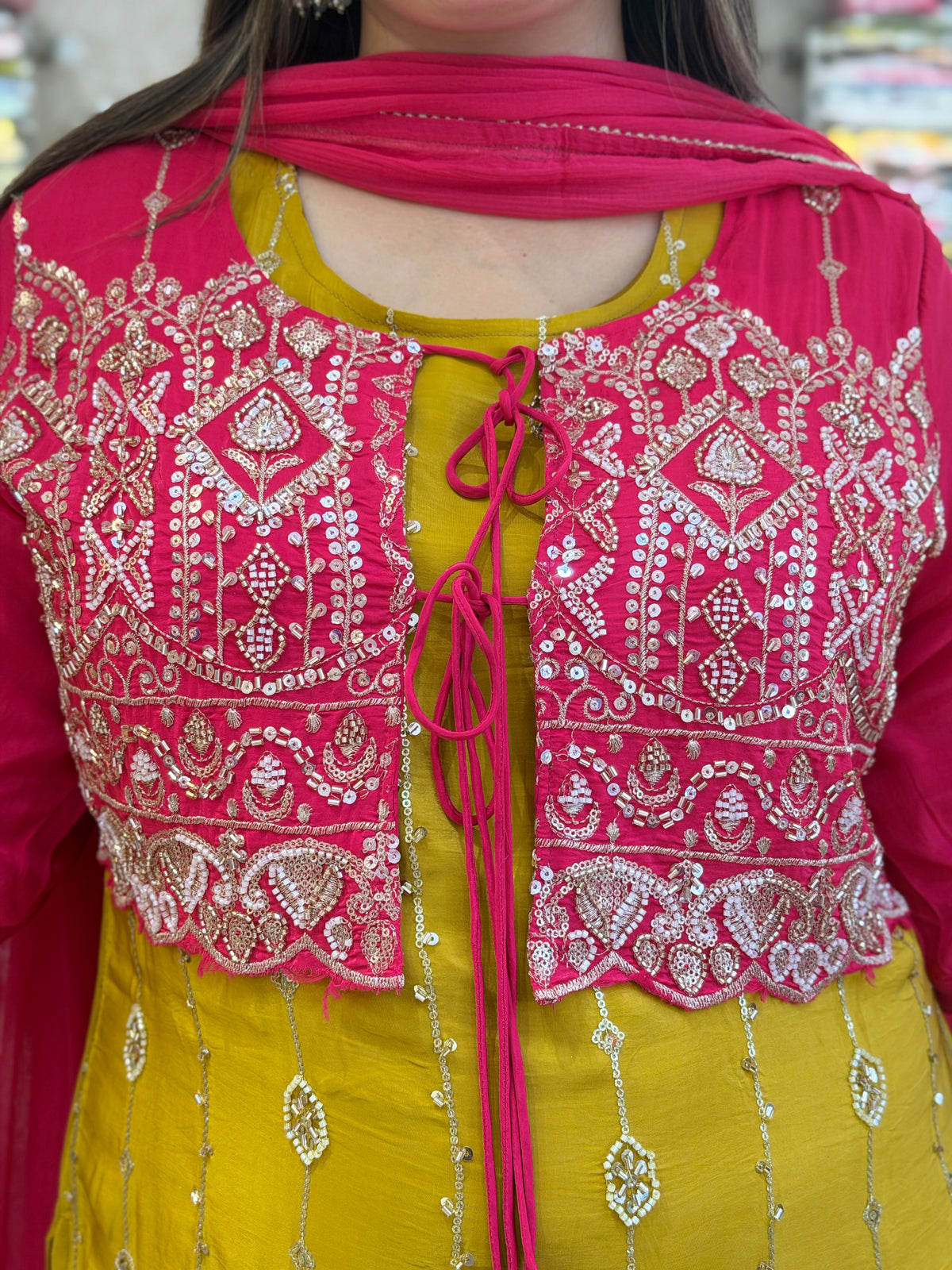 Designer Four Piece Suit With Jacket and Farshi Salwar