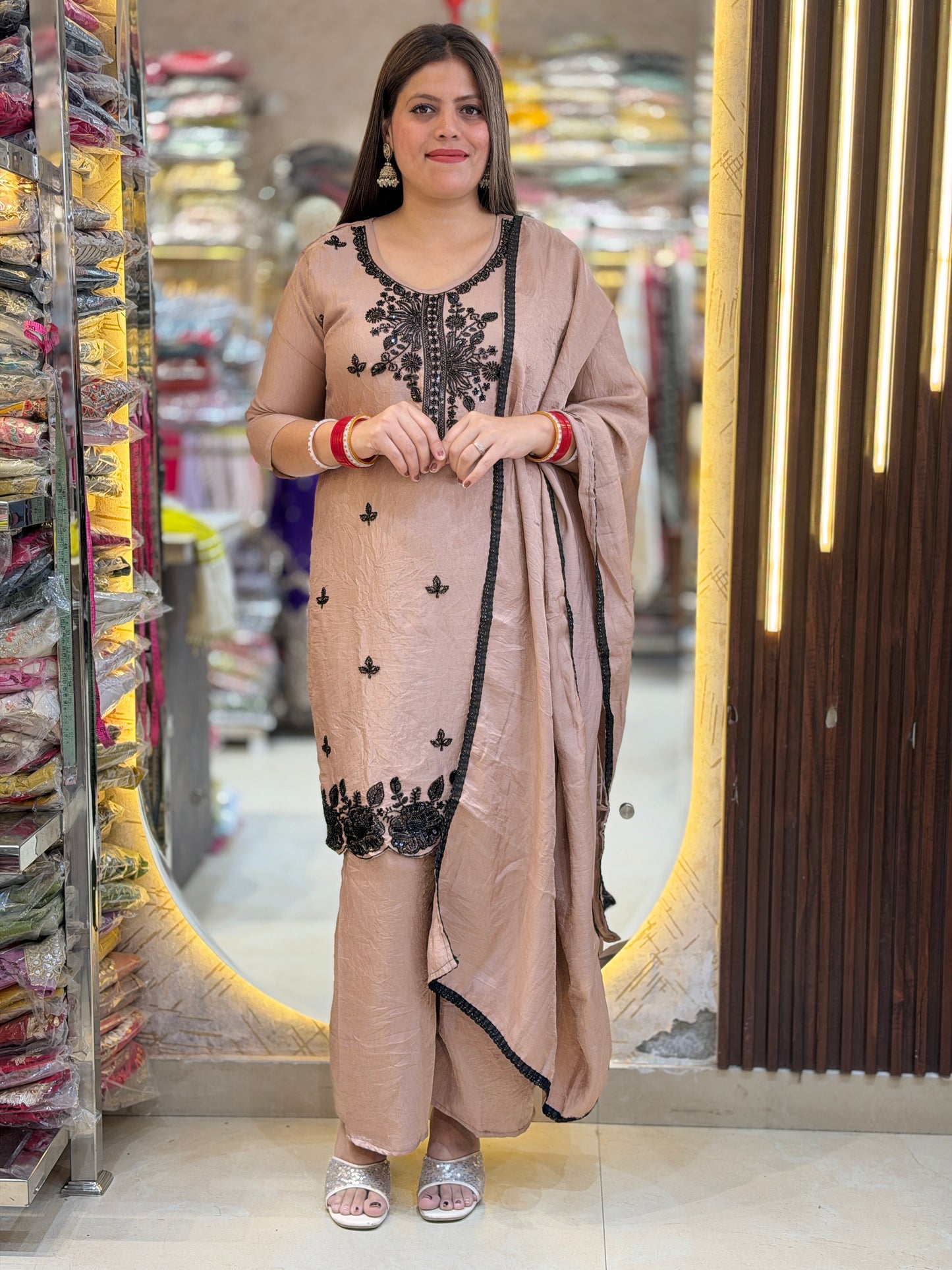 BLACK/MOUSE HANDWORK BEAUTIFUL DESIGNER SUIT