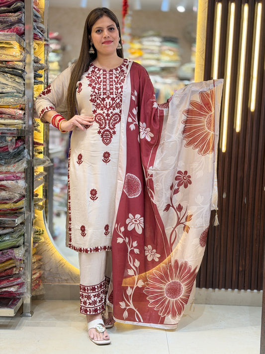 IVORY DUEL MEHROON BEAUTIFUL DUPPTA SUIT