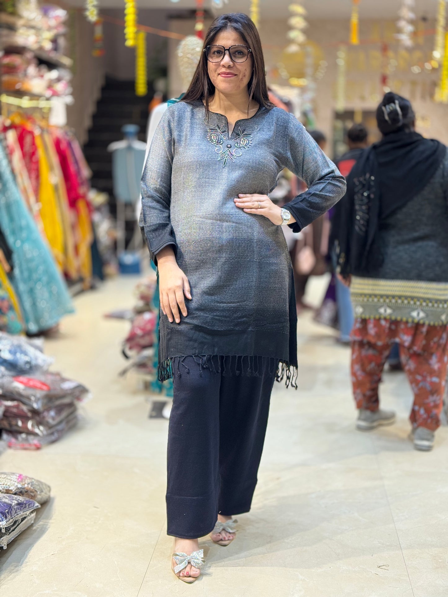 BLACK PREMIUM WOOL DESIGNER FARSI CORDSET