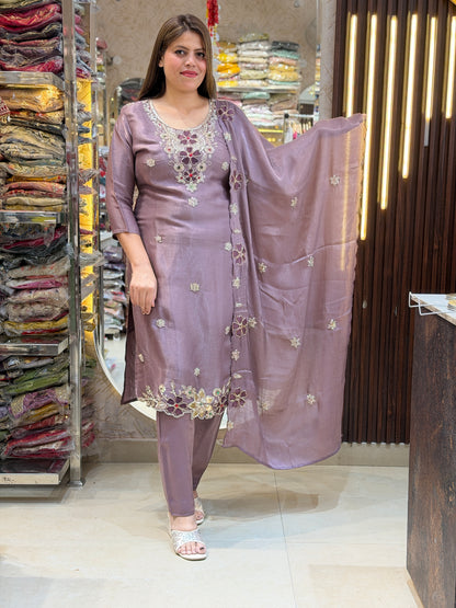 PURPLE PREMIUM HANDWORK WITH BEAUTIFUL DUPPTA SUIT