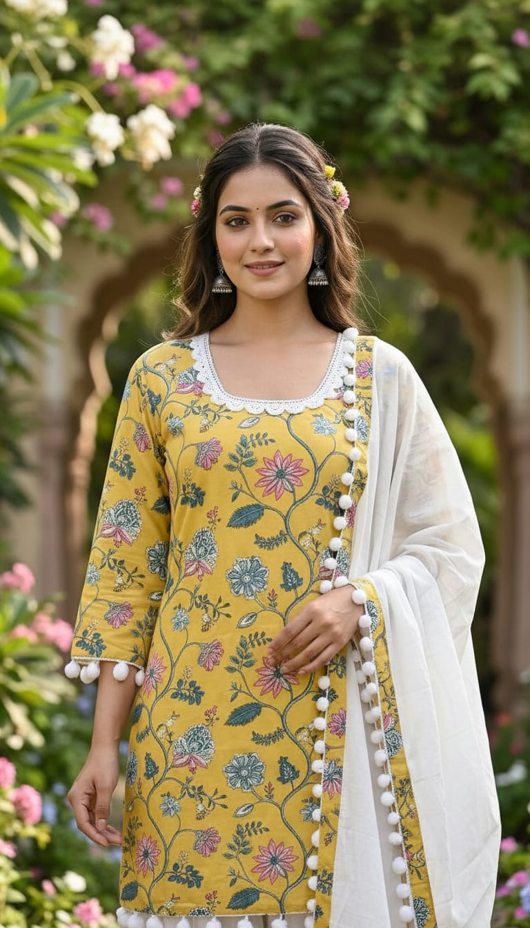 PURE COTTON NECK DESIGN WITH WHITE LASE FARSHI SALWAR SUIT