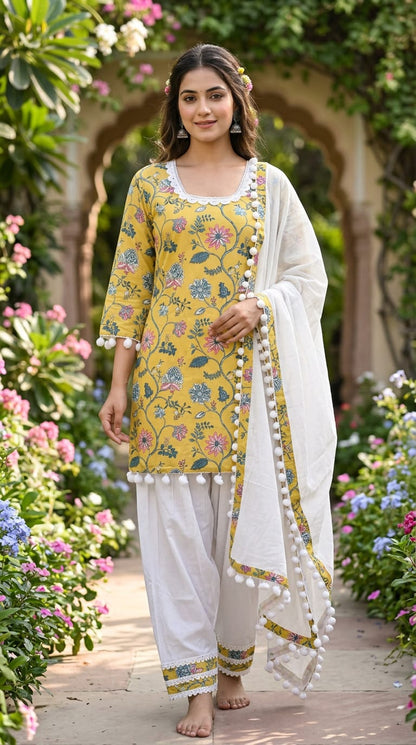 PURE COTTON NECK DESIGN WITH WHITE LASE FARSHI SALWAR SUIT