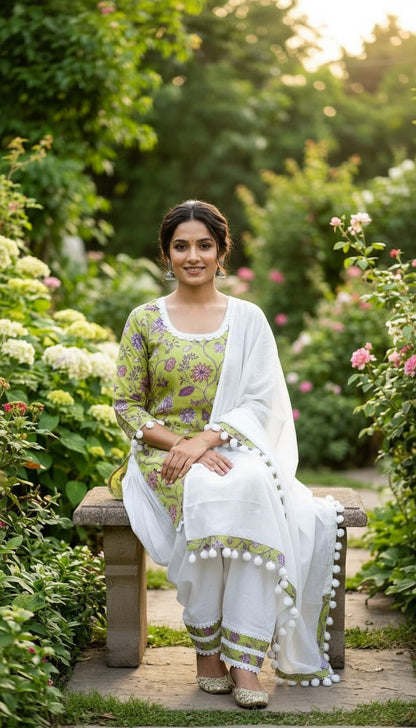 PURE COTTON NECK DESIGN WITH WHITE LASE FARSHI SALWAR SUIT