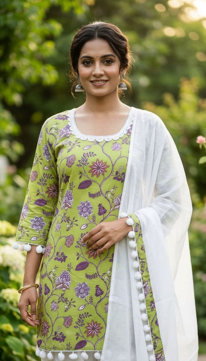 PURE COTTON NECK DESIGN WITH WHITE LASE FARSHI SALWAR SUIT