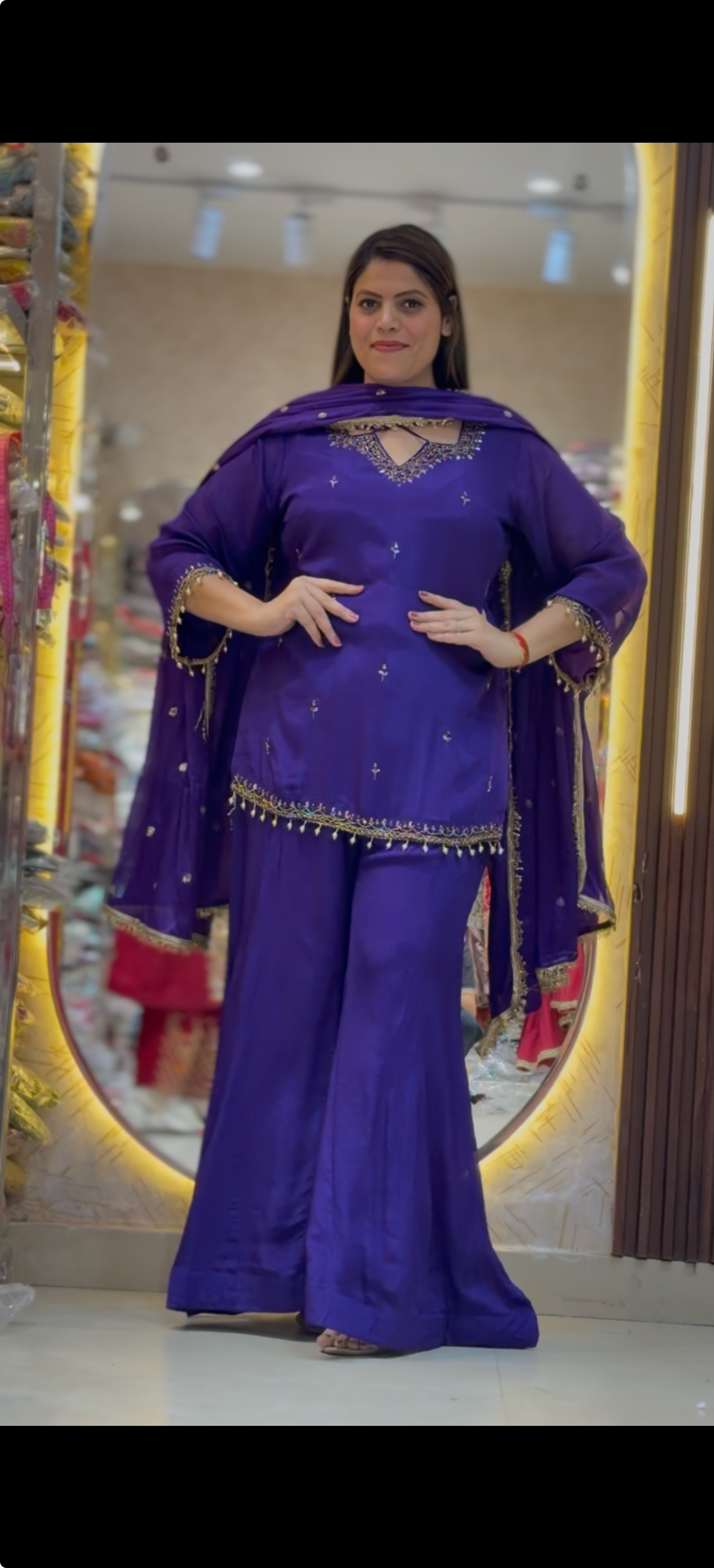 PURPLE DESIGNER NECK PURE CHINON SUIT WITH JAFFA