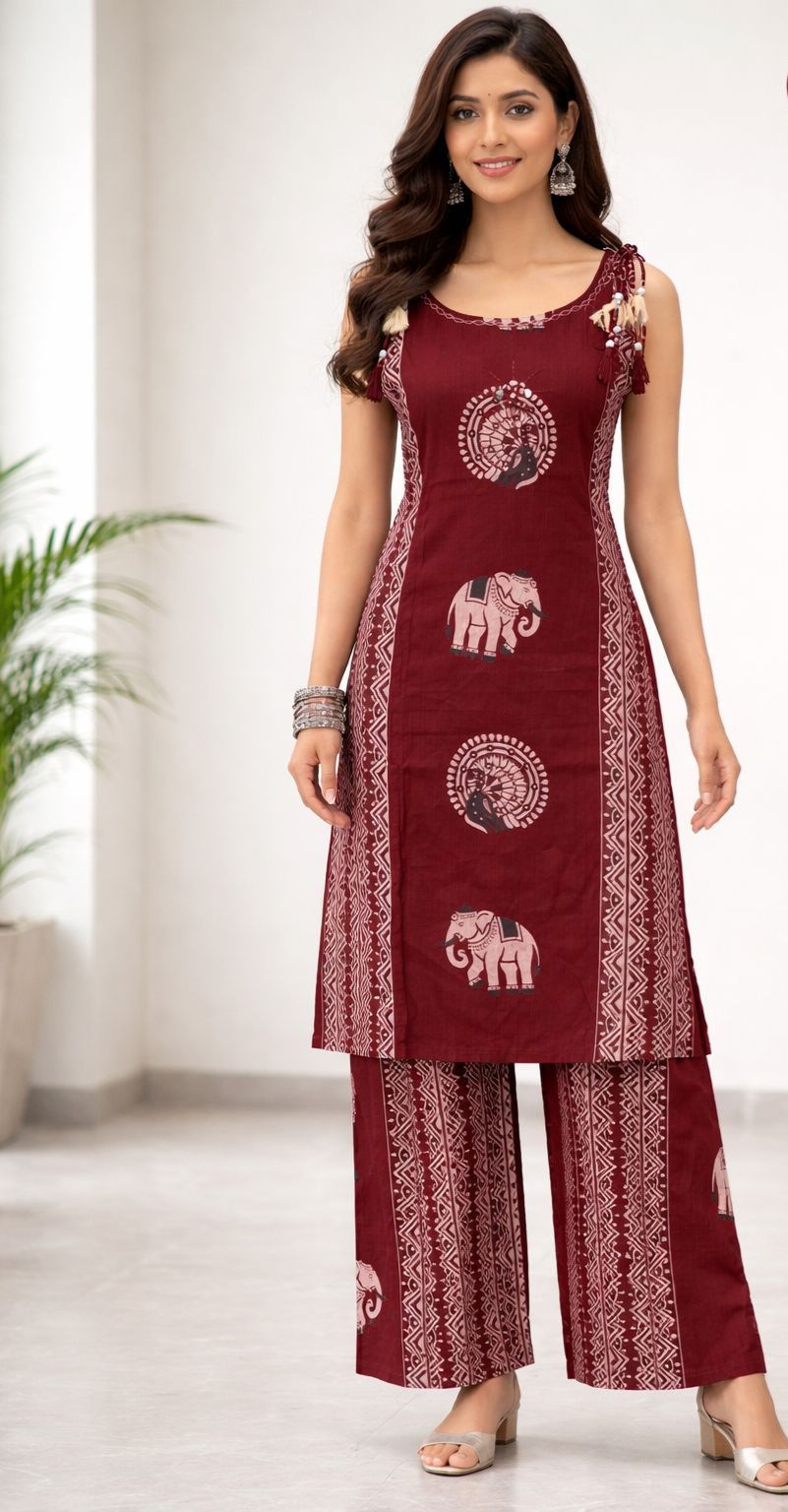 MEHROON ELEPHANT DESIGN BEAUTIFUL CORDSET
