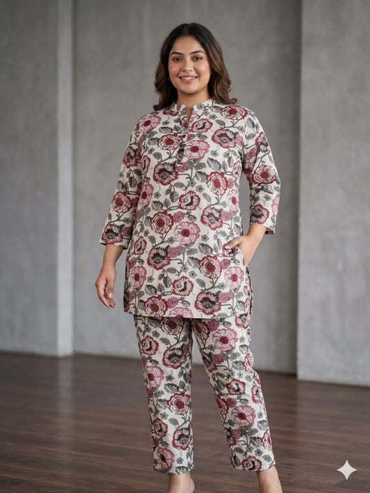 BEAUTIFUL FLORAL DESIGN COTTON CORDSET