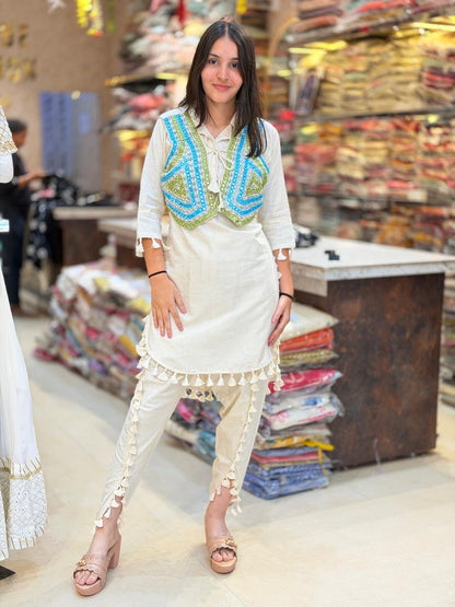 Jacket With Pompom Design Tulip Pant Cord Set for Women | Designer Co-Ord Set | IndiPehnawa