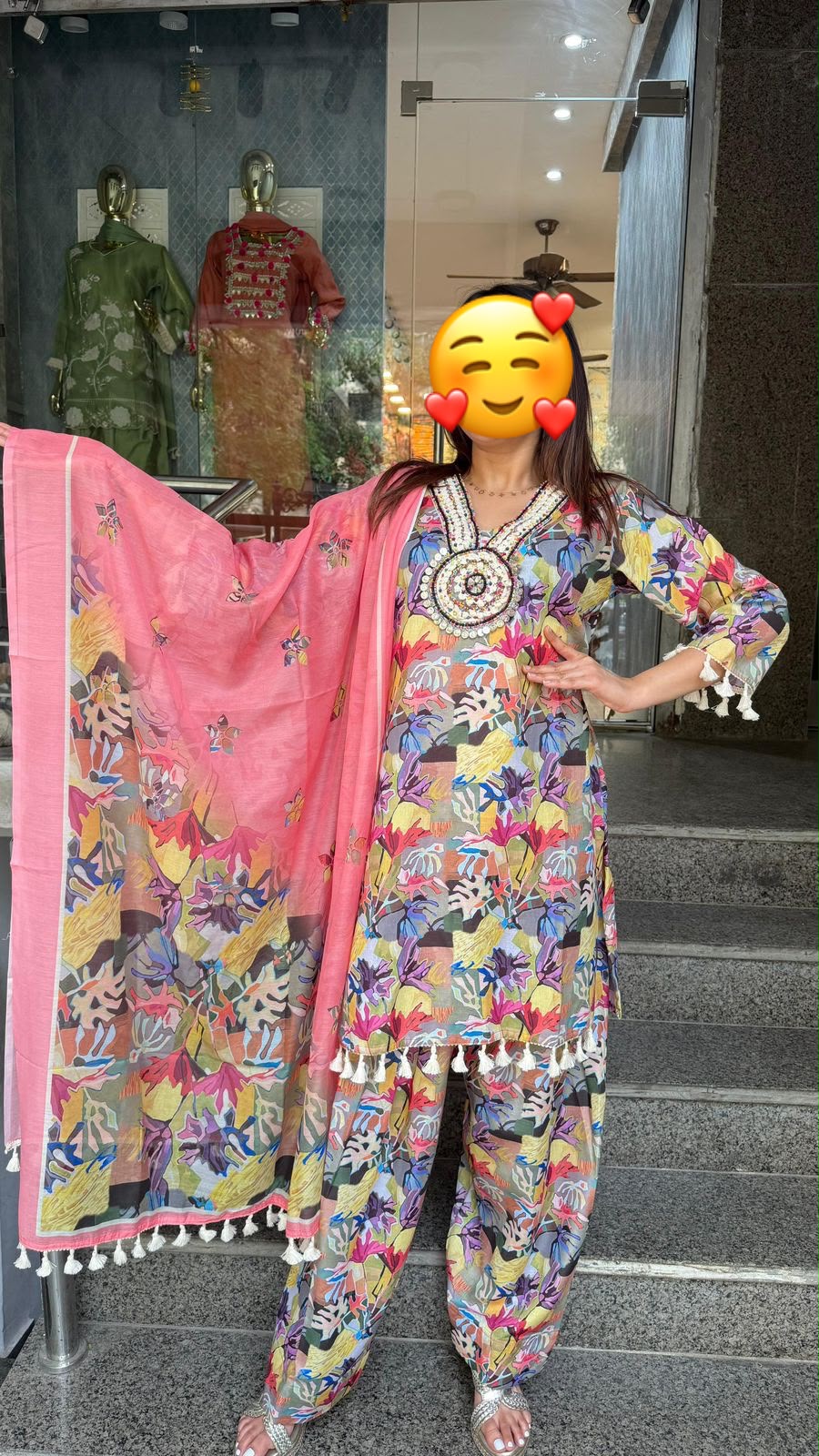 MULTI COLOUR WITH PEACH DUPPTA  FARSHI SALWAR SUIT