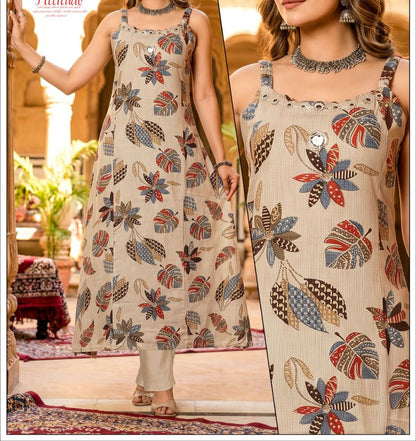 IVORY ORINGAL MIRROR WORK NECK SLEEVELESS CORDSET