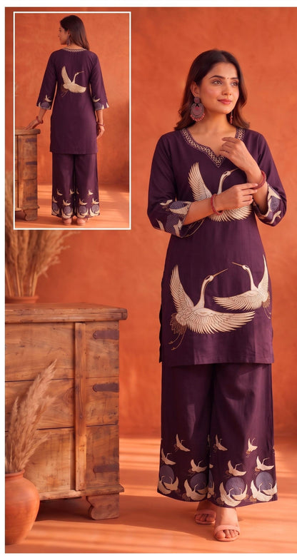 Bird Design Daily Wear Cotton Cordset For Women