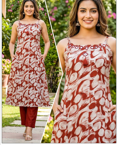 RUST FLORAL DESIGN SLEEV LESS CORDSET