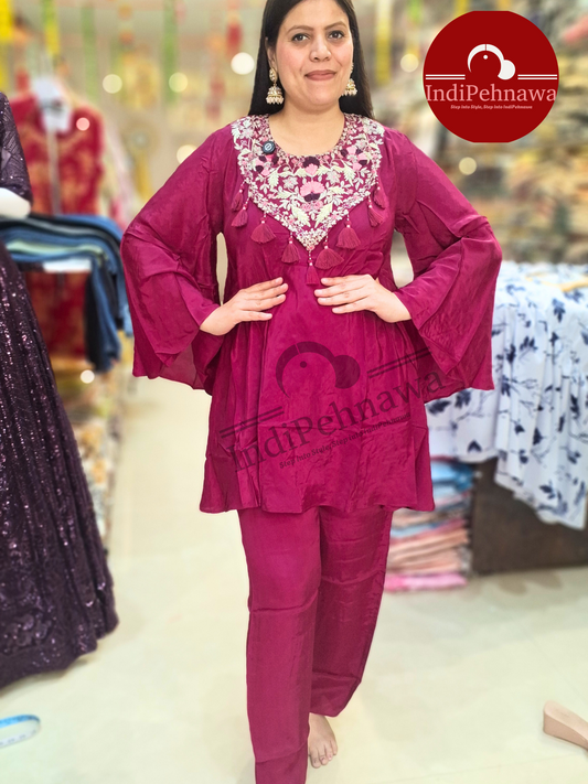 Premium Crepe Mazentta Rani Cordset