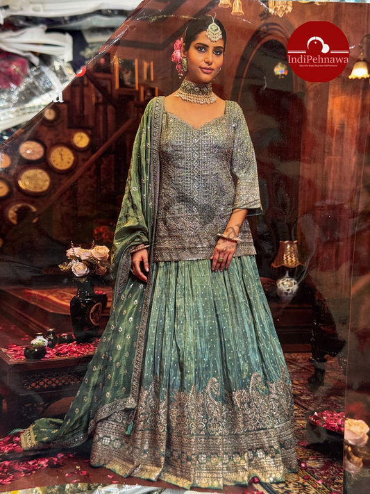 HAND WORK EMBROIDED JIMMY CHU LEHENGA WITH LONG SHIRT